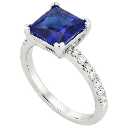 Engagement Ring Princess Ceylon Sapphire and Natural Earth Mined Diamond 5.25 Carat
