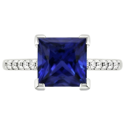 Engagement Ring Princess Ceylon Sapphire and Natural Earth Mined Diamond 5.25 Carat