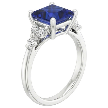 Engagement Ring Princess Cut Ceylon Sapphire and Natural Earth Mined Diamond 5.5 Carat