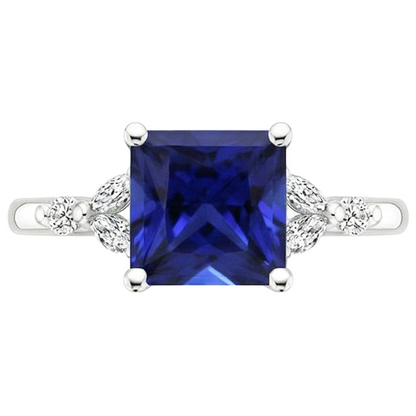 Engagement Ring Princess Cut Ceylon Sapphire and Natural Earth Mined Diamond 5.5 Carat