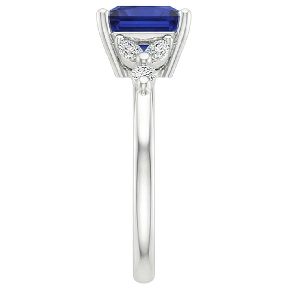 Engagement Ring Princess Cut Ceylon Sapphire and Natural Earth Mined Diamond 5.5 Carat