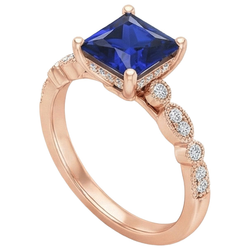 Engagement Ring Princess Sapphire Sri Lankan and Natural Earth Mined Diamonds 5.25 Carats