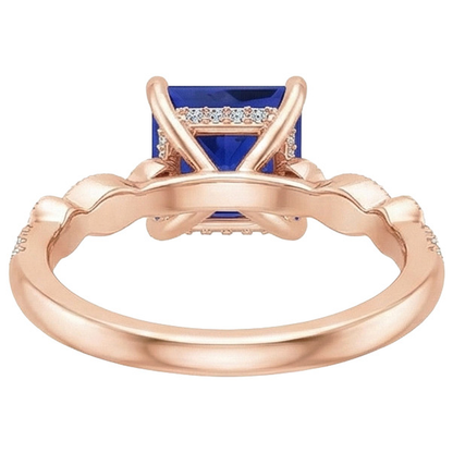 Engagement Ring Princess Sapphire Sri Lankan and Natural Earth Mined Diamonds 5.25 Carats