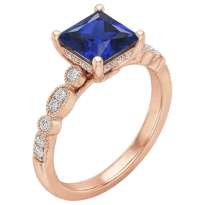 Engagement Ring Princess Sapphire Sri Lankan and Natural Earth Mined Diamonds 5.25 Carats