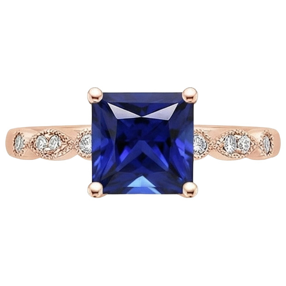 Engagement Ring Princess Sapphire Sri Lankan and Natural Earth Mined Diamonds 5.25 Carats