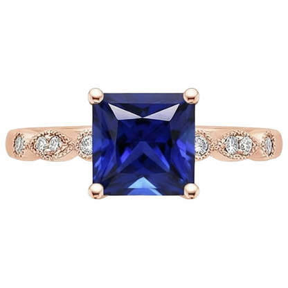 Engagement Ring Princess Sapphire Sri Lankan and Natural Earth Mined Diamonds 5.25 Carats