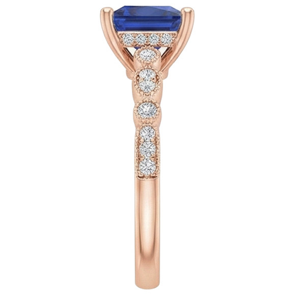 Engagement Ring Princess Sapphire Sri Lankan and Natural Earth Mined Diamonds 5.25 Carats