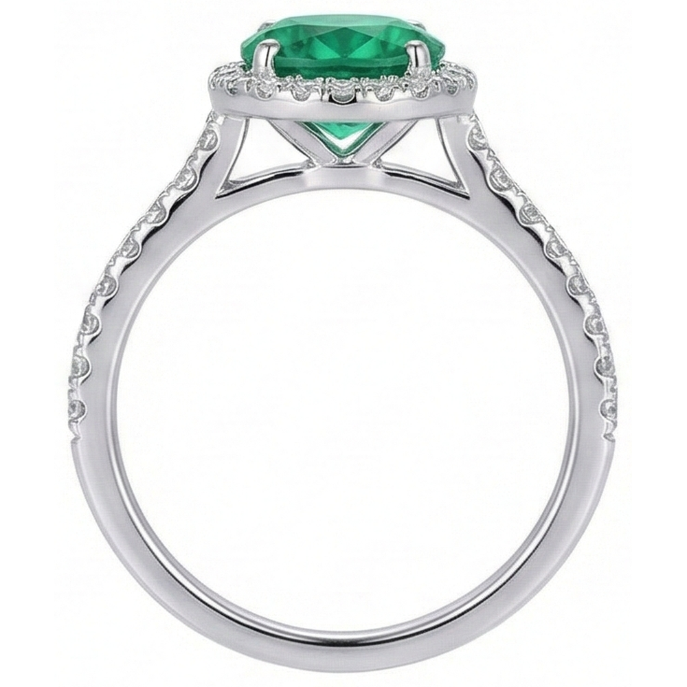 Engagement Ring Round Cut Green Emerald GIA Natural Earth Mined Diamond White Gold 14K 5 Ct