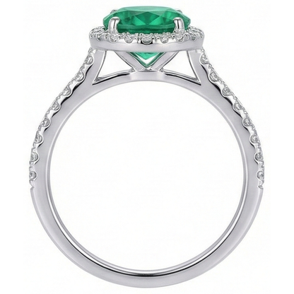 Engagement Ring Round Cut Green Emerald GIA Natural Earth Mined Diamond White Gold 14K 5 Ct