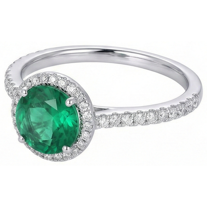 Engagement Ring Round Cut Green Emerald GIA Natural Earth Mined Diamond White Gold 14K 5 Ct