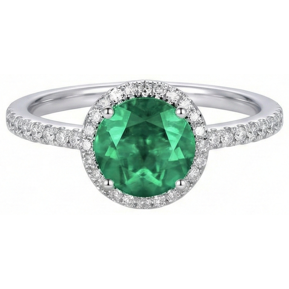 Engagement Ring Round Cut Green Emerald GIA Natural Earth Mined Diamond White Gold 14K 5 Ct
