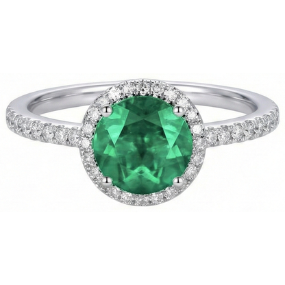Engagement Ring Round Cut Green Emerald GIA Natural Earth Mined Diamond White Gold 14K 5 Ct
