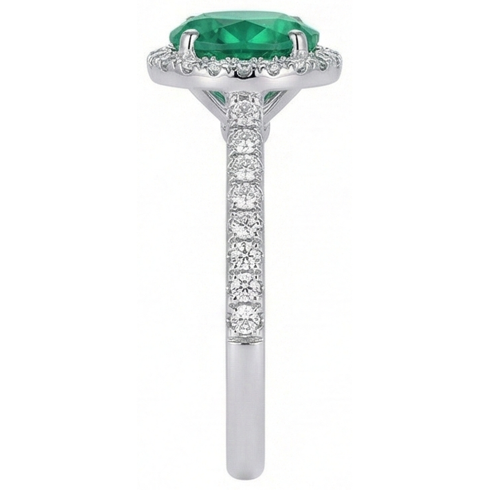 Engagement Ring Round Cut Green Emerald GIA Natural Earth Mined Diamond White Gold 14K 5 Ct