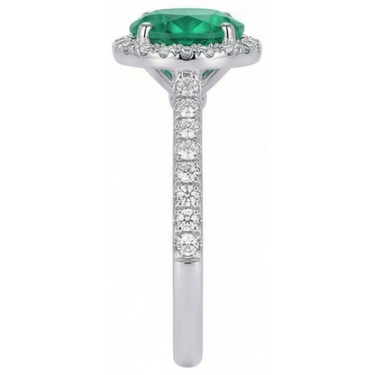 Engagement Ring Round Cut Green Emerald GIA Natural Earth Mined Diamond White Gold 14K 5 Ct