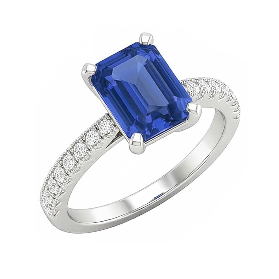 Engagement Ring Round Natural Earth Mined Diamond Sri Lankan Sapphire Emerald Cut 3 Carats