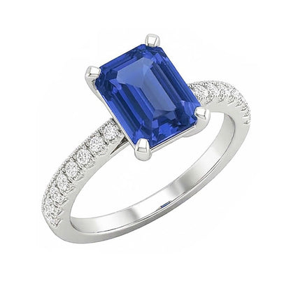 Engagement Ring Round Natural Earth Mined Diamond Sri Lankan Sapphire Emerald Cut 3 Carats