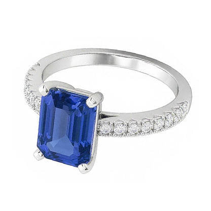 Engagement Ring Round Natural Earth Mined Diamond Sri Lankan Sapphire Emerald Cut 3 Carats