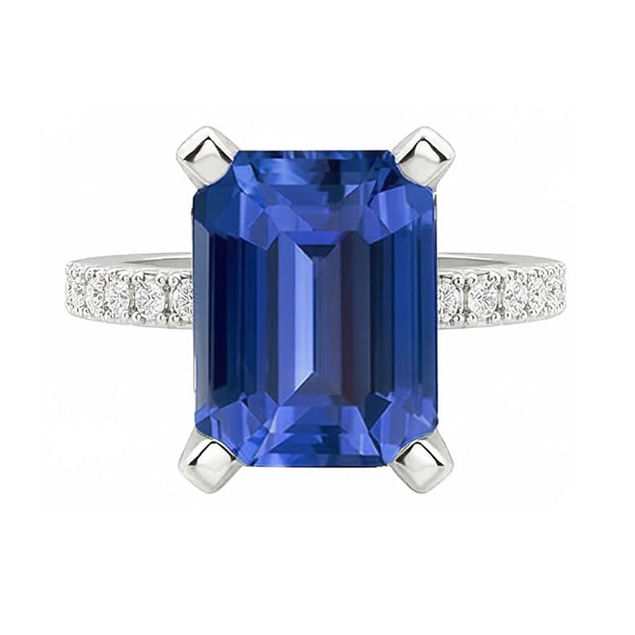 Engagement Ring Round Natural Earth Mined Diamond Sri Lankan Sapphire Emerald Cut 3 Carats