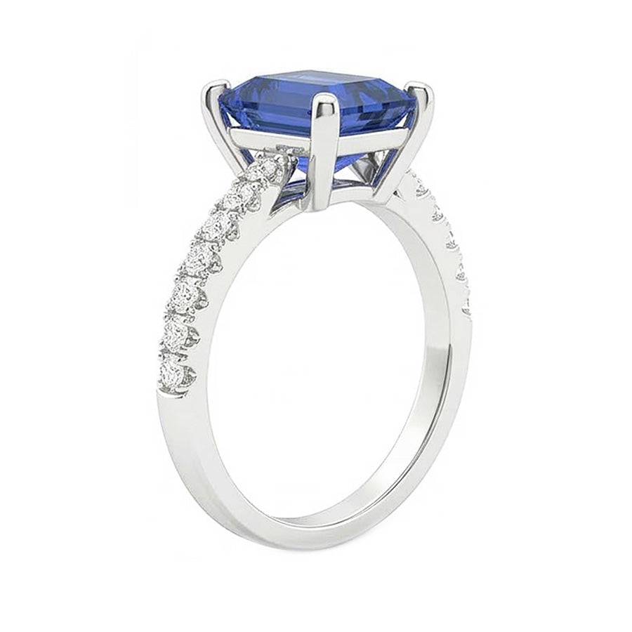 Engagement Ring Round Natural Earth Mined Diamond Sri Lankan Sapphire Emerald Cut 3 Carats
