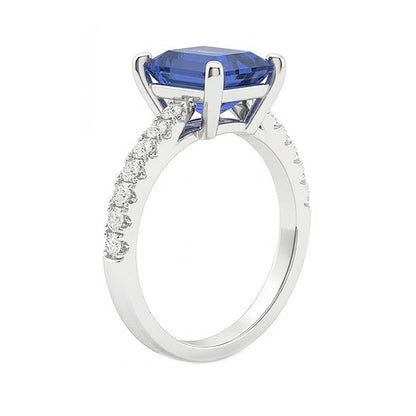 Engagement Ring Round Natural Earth Mined Diamond Sri Lankan Sapphire Emerald Cut 3 Carats