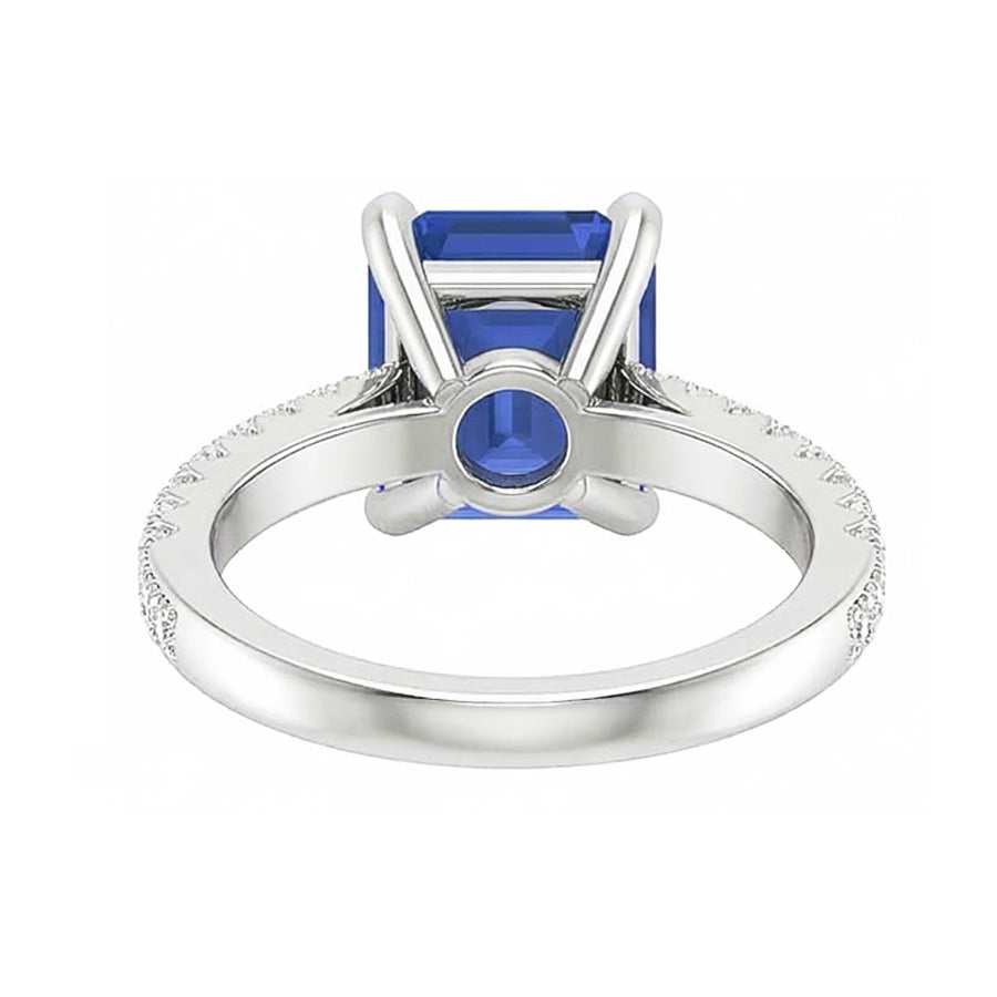 Engagement Ring Round Natural Earth Mined Diamond Sri Lankan Sapphire Emerald Cut 3 Carats