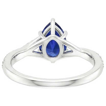 Engagement Ring Split Shank Pear Blue Sapphire & Natural Earth Mined Diamonds 3.25 Carats