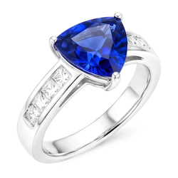 Engagement Ring Trillion Cut Sapphire 2.50 Carats Channel Set Natural Earth Mined Diamonds
