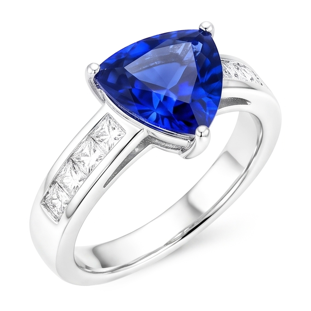 Engagement Ring Trillion Cut Sapphire 2.50 Carats Channel Set Natural Earth Mined Diamonds