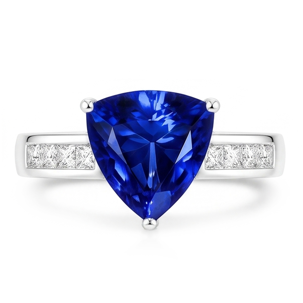Engagement Ring Trillion Cut Sapphire 2.50 Carats Channel Set Natural Earth Mined Diamonds