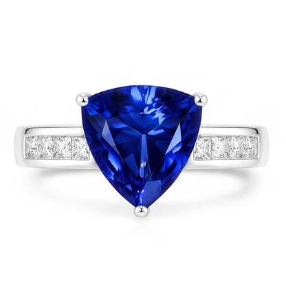 Engagement Ring Trillion Cut Sapphire 2.50 Carats Channel Set Natural Earth Mined Diamonds
