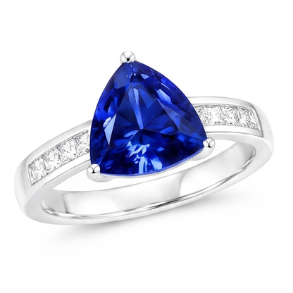 Engagement Ring Trillion Cut Sapphire 2.50 Carats Channel Set Natural Earth Mined Diamonds