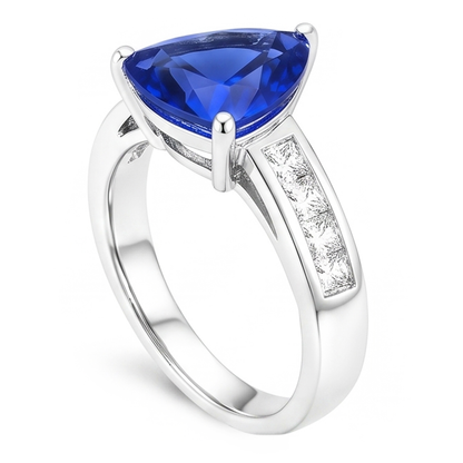 Engagement Ring Trillion Cut Sapphire 2.50 Carats Channel Set Natural Earth Mined Diamonds