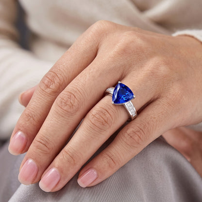 Engagement Ring Trillion Cut Sapphire 2.50 Carats Channel Set Natural Earth Mined Diamonds