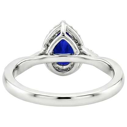 Engagement Ring Twist Style Pear Blue Sapphire & Natural Earth Mined Diamonds 5 Carats
