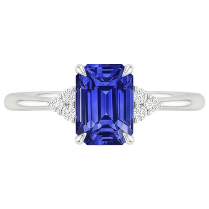 Engagement Ring With Accents Ceylon Sapphire & Natural Earth Mined Diamond 3.50 Carats