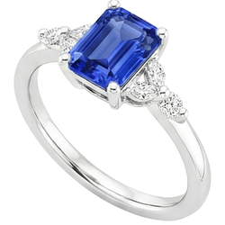 Engagement Ring With Accents Emerald Blue Sapphire & Natural Earth Mined Diamond 4 Carats