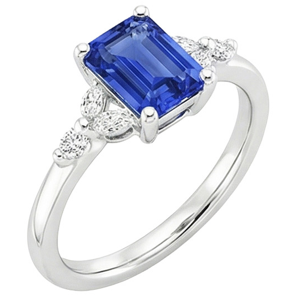 Engagement Ring With Accents Emerald Blue Sapphire & Natural Earth Mined Diamond 4 Carats