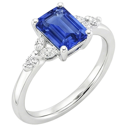 Engagement Ring With Accents Emerald Blue Sapphire & Natural Earth Mined Diamond 4 Carats
