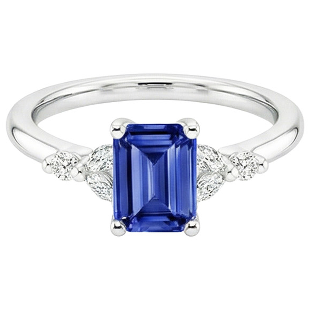 Engagement Ring With Accents Emerald Blue Sapphire & Natural Earth Mined Diamond 4 Carats