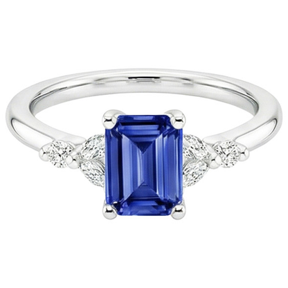 Engagement Ring With Accents Emerald Blue Sapphire & Natural Earth Mined Diamond 4 Carats