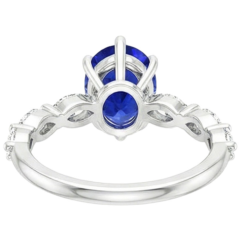Engagement Ring With Accents Pear Blue Sapphire & Natural Earth Mined Diamonds 3.75 Carats