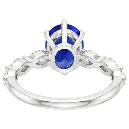 Engagement Ring With Accents Pear Blue Sapphire & Natural Earth Mined Diamonds 3.75 Carats