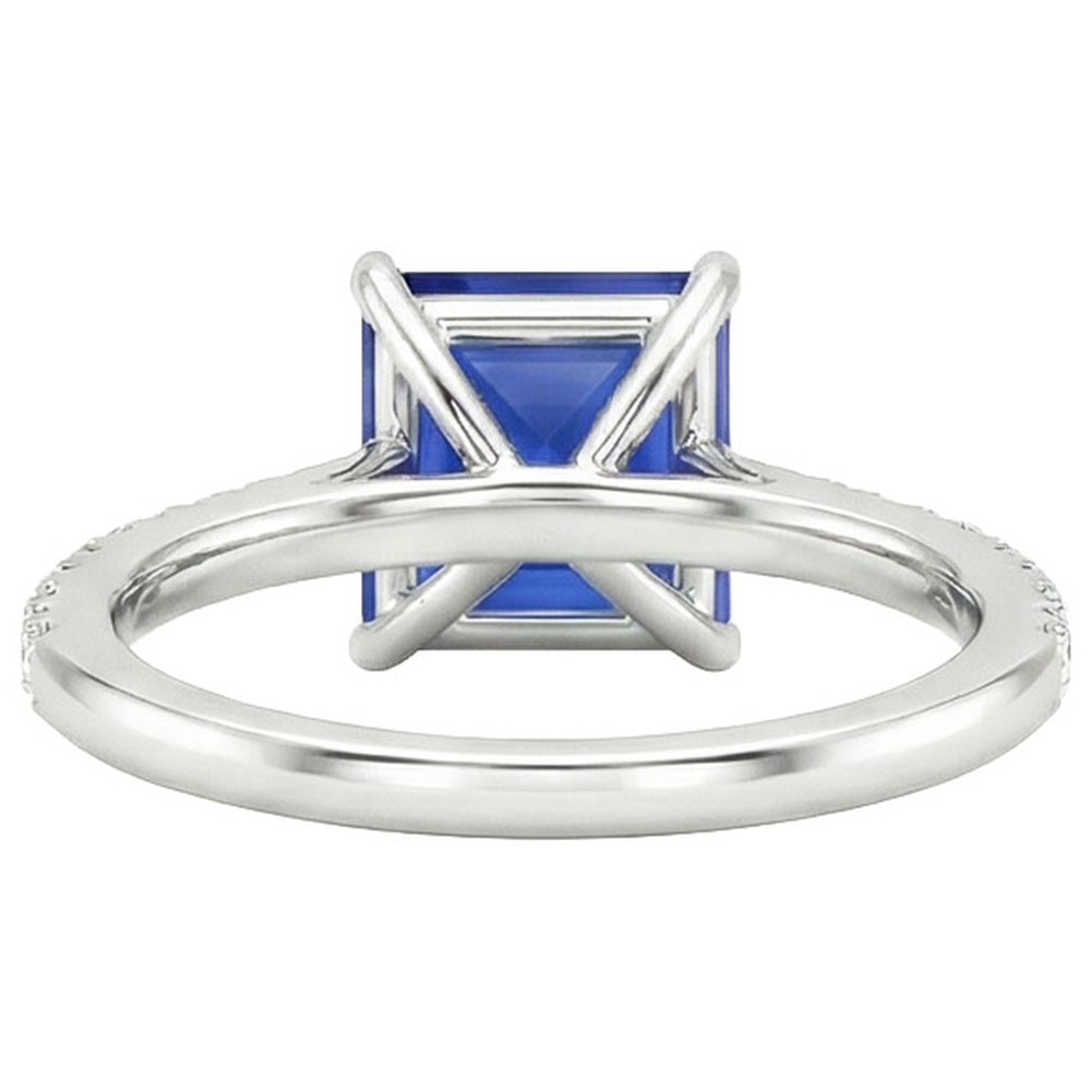 Engagement Ring With Princess Blue Sapphire & Natural Earth Mined Diamond Accents 6 Carats