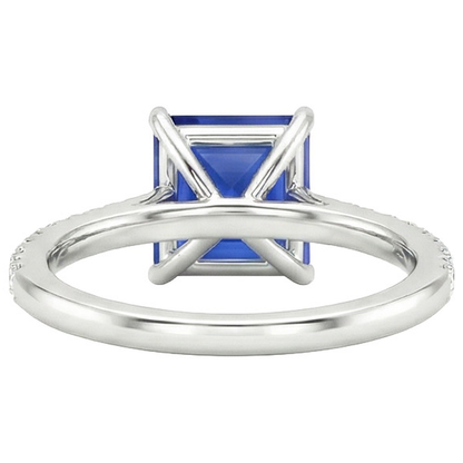 Engagement Ring With Princess Blue Sapphire & Natural Earth Mined Diamond Accents 6 Carats