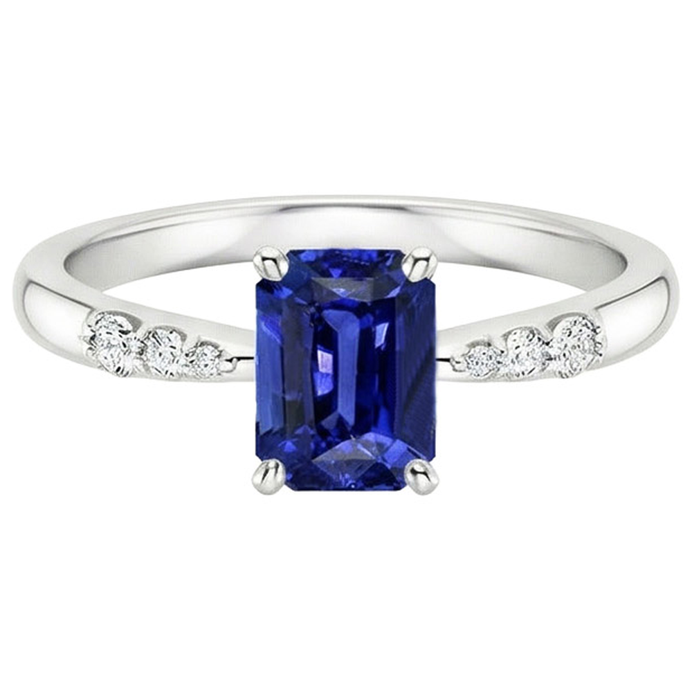 Engagement Ring with Accents Ceylon Sapphire & Natural Earth Mined Diamond 3.50 Carats