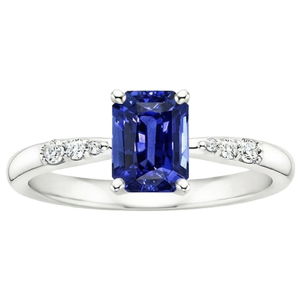Engagement Ring with Accents Ceylon Sapphire & Natural Earth Mined Diamond 3.50 Carats