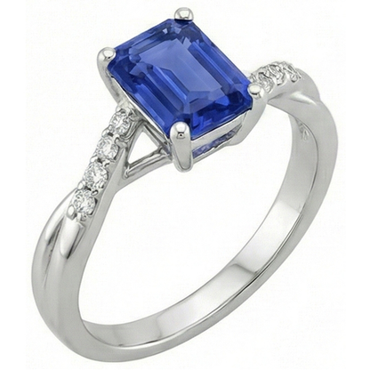 Engagement Ring with Side Stones Blue Sapphire & Natural Earth Mined Diamond 3.25 Carats