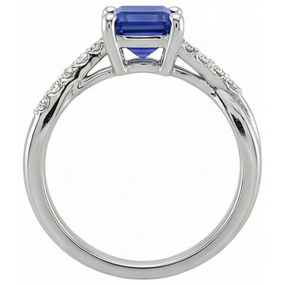 Engagement Ring with Side Stones Blue Sapphire & Natural Earth Mined Diamond 3.25 Carats