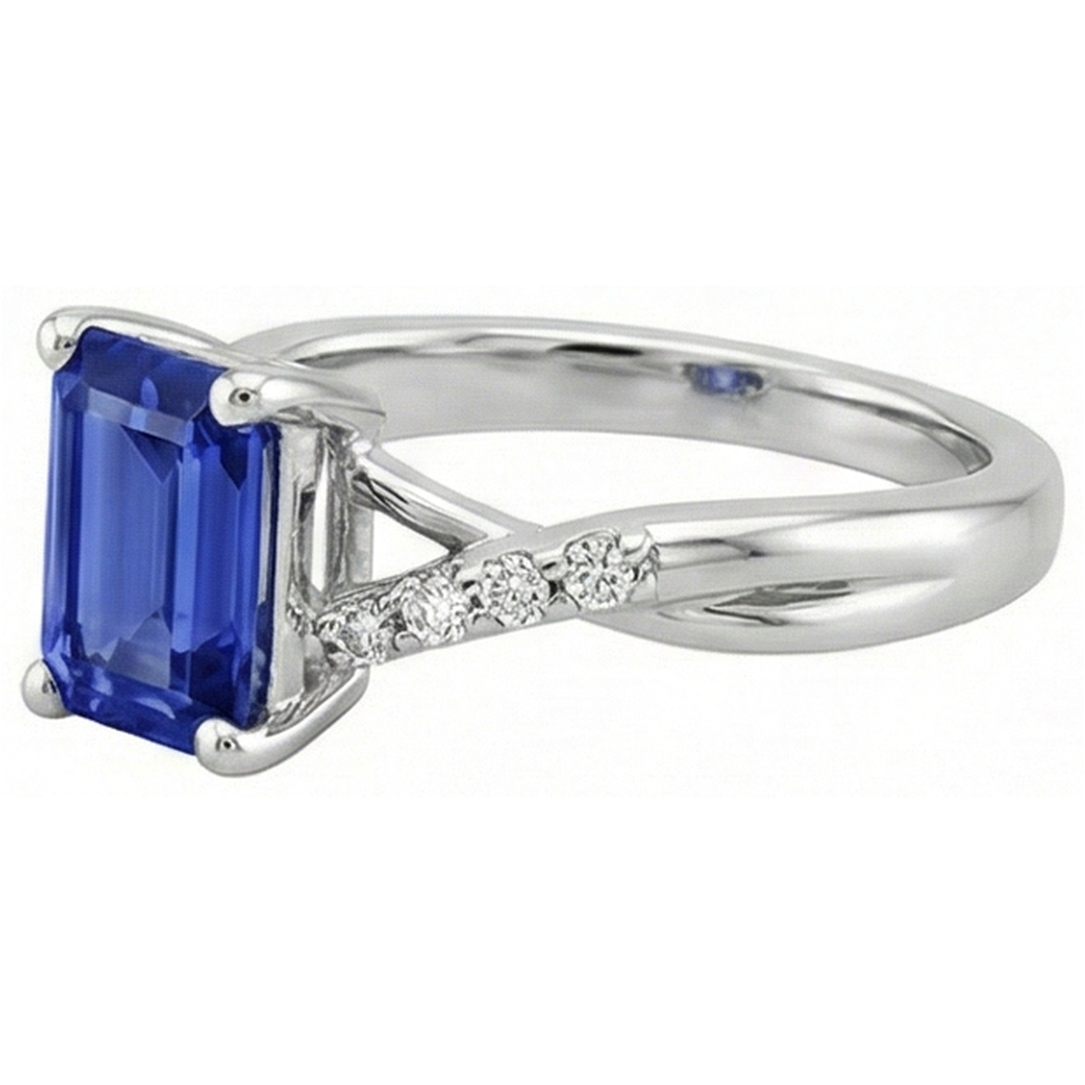 Engagement Ring with Side Stones Blue Sapphire & Natural Earth Mined Diamond 3.25 Carats