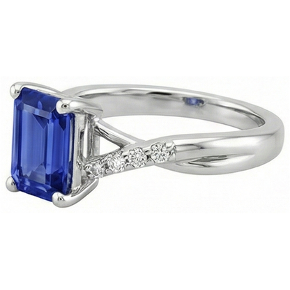 Engagement Ring with Side Stones Blue Sapphire & Natural Earth Mined Diamond 3.25 Carats